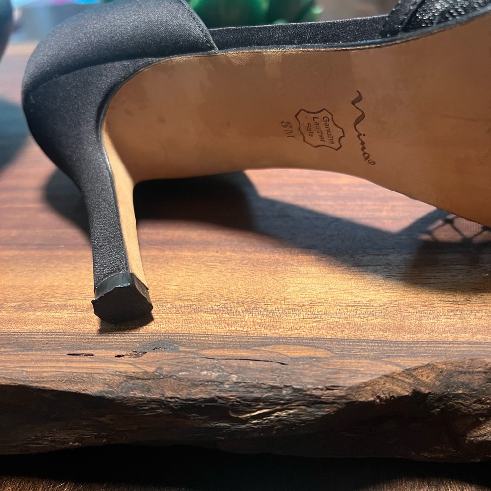 Nina Black Mesh Heels with Rhinestone Detail - Picture 9 of 12